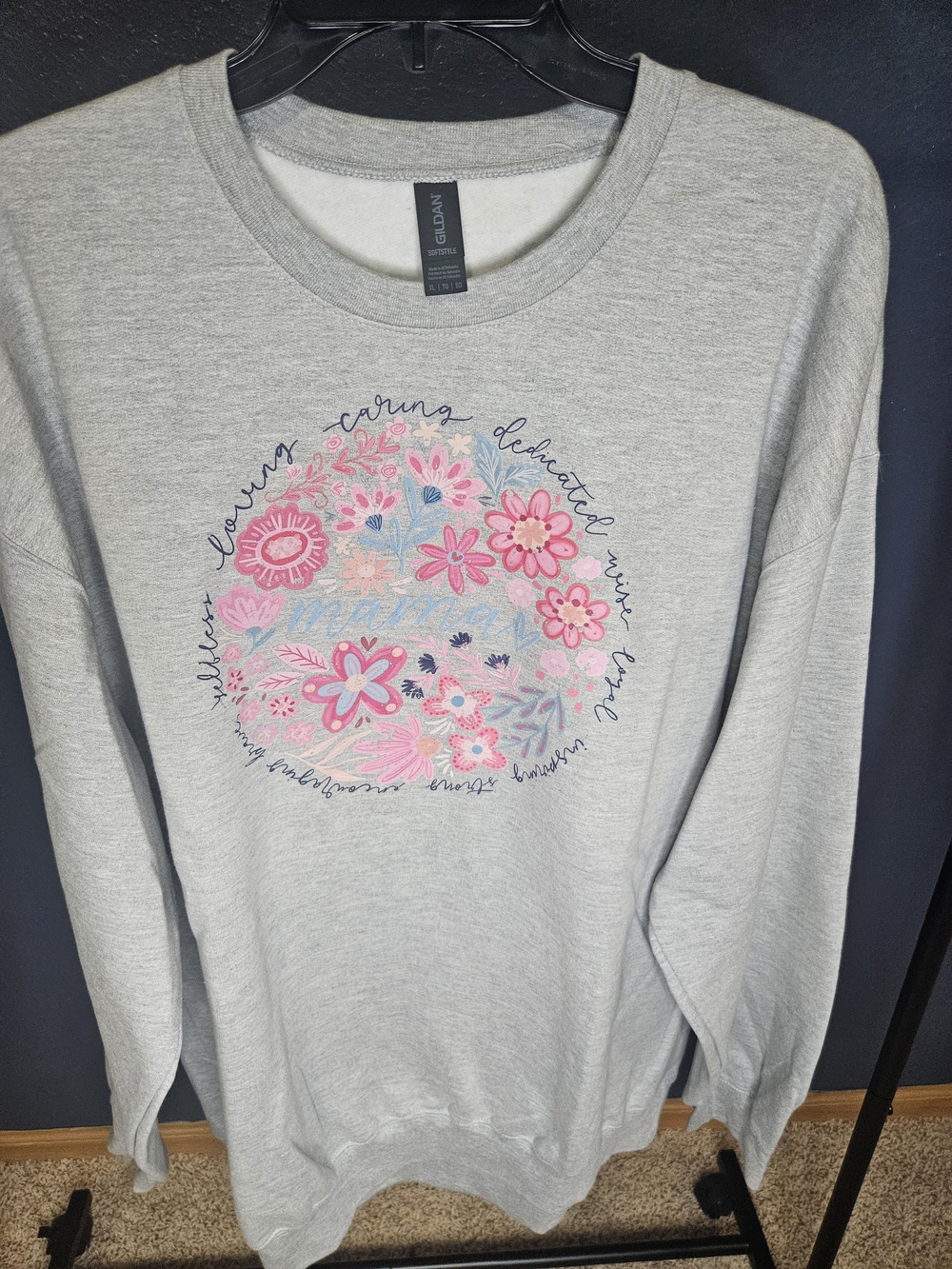Never Been Worn Gildan Women's Light Gray Floral Crewneck - Pink Floral Print